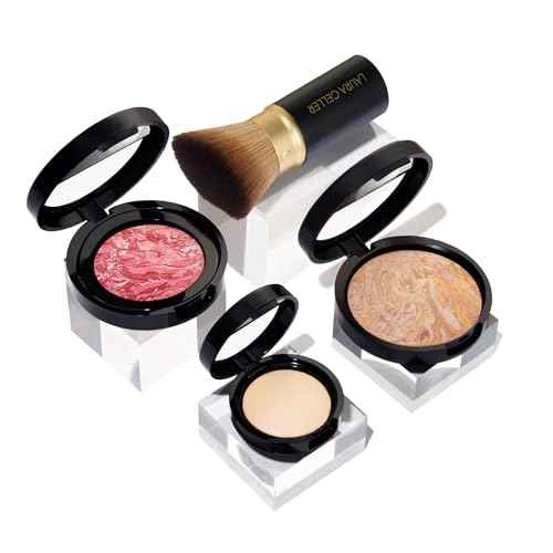 LAURA GELLER NEW YORK Daily Routine Kit (4 PC): Baked Balance-n-Brighten Foundation, Medium + Retractable Kabuki Brush + Blush-N-Brighten, Tropic Hues + Original Baked Highlighter, French Vanilla