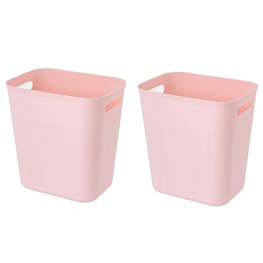 UUJOLY Plastic Small Trash Can Wastebasket, Garbage Container Basket for Bathrooms, Laundry Room, Kitchens, Offices, Kids Rooms, Dorms, 3.5 Gallon, Pink, 2 Pack