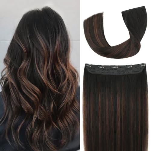Winsky Hair Extensions Real Human Hair - One Piece Brown Balayage Remy Hair Extensions Clip on 90gram for Women (20inch, #1BT4P1B)