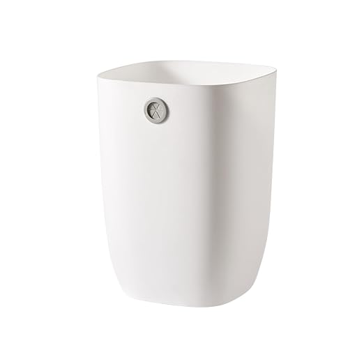 Bathroom Trash Can, Plastic Rectangular Garbage Can with Trash Liner Holder for Bedroom, Living Room, Small Indoor Waste Basket, 7L, White