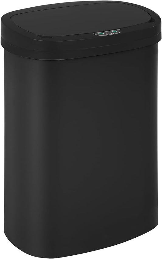 BestOffice Black Plastic Touch Free High-Capacity Garbage Can with Lid, 49L/13G, Rectangular, Quiet Close, Kitchen, Bedroom, Bathroom, Office
