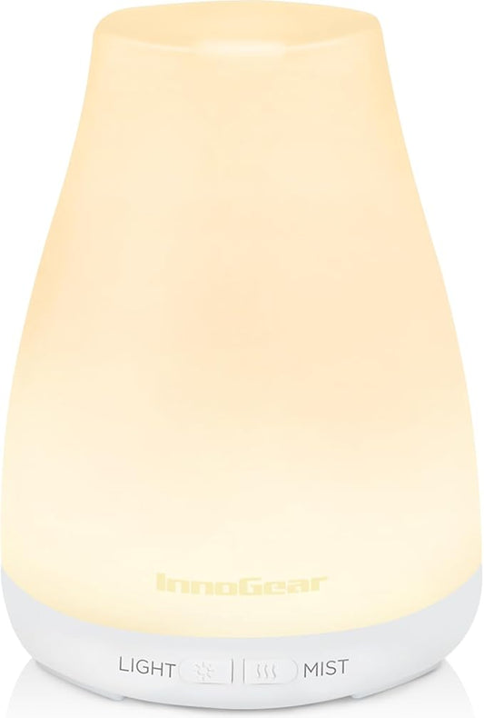 InnoGear Essential Oil Diffuser, Ultrasonic Diffusers for Home Aromatherapy Humidifier for Bedroom Room 7 Colors LED 2 Mist Mode Auto Off, Basic White