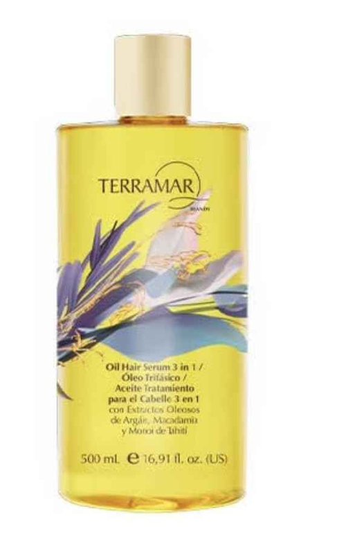 Terramar 3-in-1 Hair Oil with Argan, Macadamia, and Monoi Extracts, Smoothing and Hydrating Serum (Jumbo - 16,91 Fl Oz)