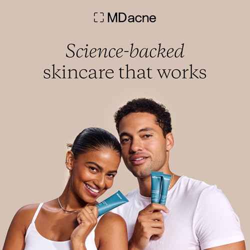 MDacne 3 Step Benzoyl Peroxide Acne Kit - Benzoyl Peroxide Cream 2.5%, Salicylic Acid Cleanser, Niacinamide Moisturizer - Medicated Plant-Based kit for Adult & Teen Acne, 60 Day Kit + Pimple Patches