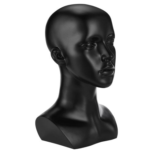 OUOLife Female Mannequin Head, for Wig Stand, VR Headset, Jewelry, Necklace, Pendant, Hat, Headphone, Glasses Display, Halloween Mask Making and Clay Busts (Black, 22.5 inch HC)