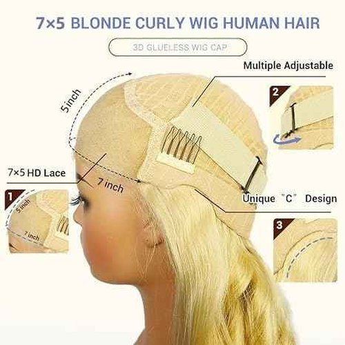 FABA Glueless Wigs Human Hair Pre Plucked Pre Cut Bob Blonde Curly Wig 7x5 Honey Blonde Deep Wave Wig Human Hair 180% Density Short Curly 10 Inch