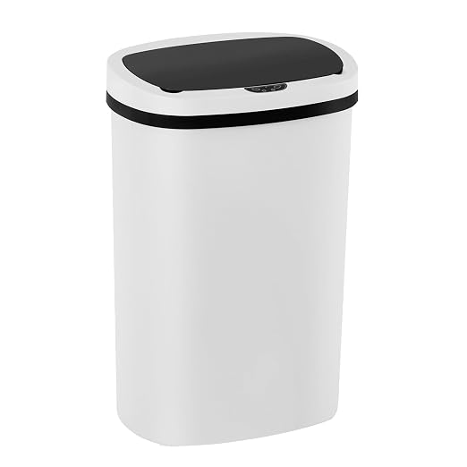 PayLessHere | 13 Gallon Plastic Trash Can | White | Automatic Touchless Lid with Motion Sensor | Kitchen Garbage Can with Waterproof Design | for Home, Office, Bathroom | Pack of 1