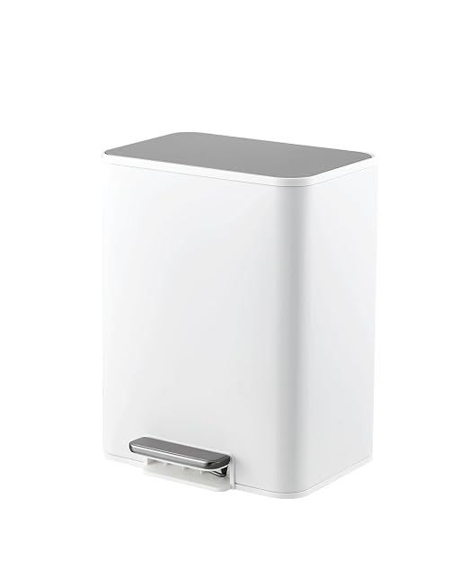 3.4 Gallon/13 Liter Trash Can, Stainless Steel Step Garbage Can with Quiet Soft-Close Lid, Foot Pedal & Removable Inner Bucket, Rectangular Trash Bin for Bathroom Home Office, White