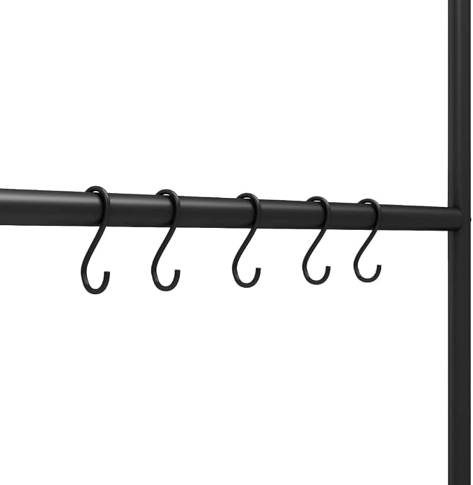 Iron 5 Tier Towel Rack Ladder, Black Free Standing Towel Holder with 5 Hooks, Sturdy Wall Leaning Storage Rack for Bathroom Living Room Bedroom Hallway, 22.8x68.9 Inches