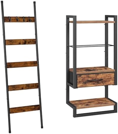 HOOBRO Blanket Ladder and Towel Rack for Bathroom, Drying and Display Rack with Shelf, Towel Bar with Hanging Rod, BF52CJ01-BF11LB01