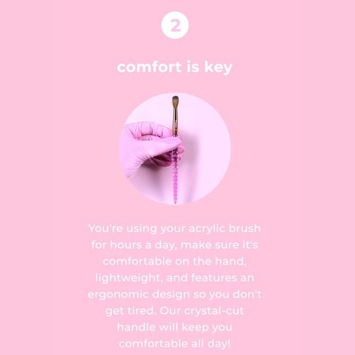 Kiara Sky Acrylic Brush #20 - Pink | 100% Pure Kolinsky | Crystal Cut Handle and Acetone Resistant