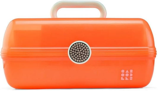 Caboodles On-The-Go Girl Makeup Box, Orange Shimmer, Show Girl Collection, Hard Plastic Makeup Organizer Box, Built-In Mirror, Secure Latch for Safe Travel, Spacious Storage for Large Items