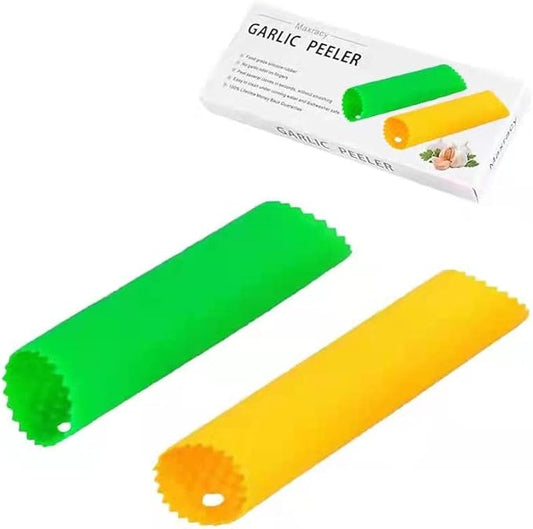 2 Set Peeler Silicone Easy Roll Tube Useful Garlic Odorfree Kitchen Tool (Yellow,Green)