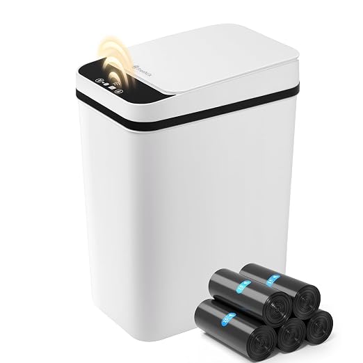 FRESHLIX Bathroom Automatic Trash Can, 4 Gallon Touchless Motion Sensor Small Garbage Can with Lid Smart Electric Narrow Waterproof Garbage Bin for Bedroom Office Halloween Decoration, White