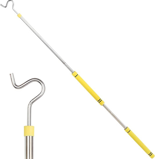 Clothes Hook Pole, Clothes Hanger Reaching Hook for Hanging Clothes Light and Plants Extendable from 35" to 50" Made of Stainless Steel Tube with Sponge Handle (51inch)
