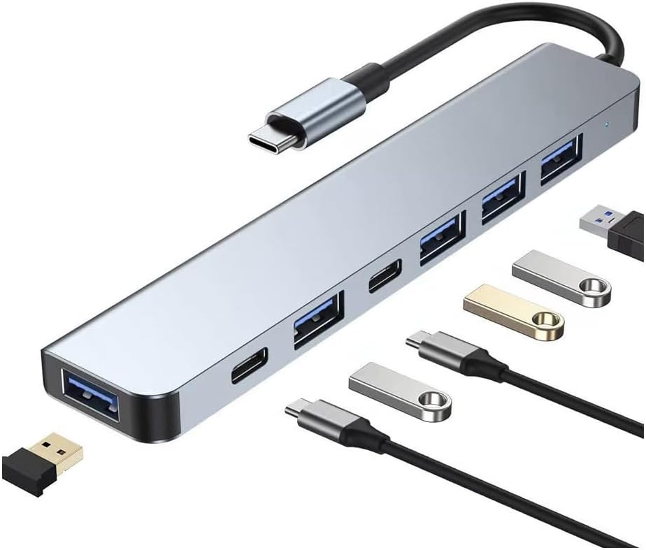 Multiport USB C Adapter, 7 in 1 USB C Docking Station with Fast Charging Port, Compatible with Laptop, Computer, Tablet, Keyboard and More