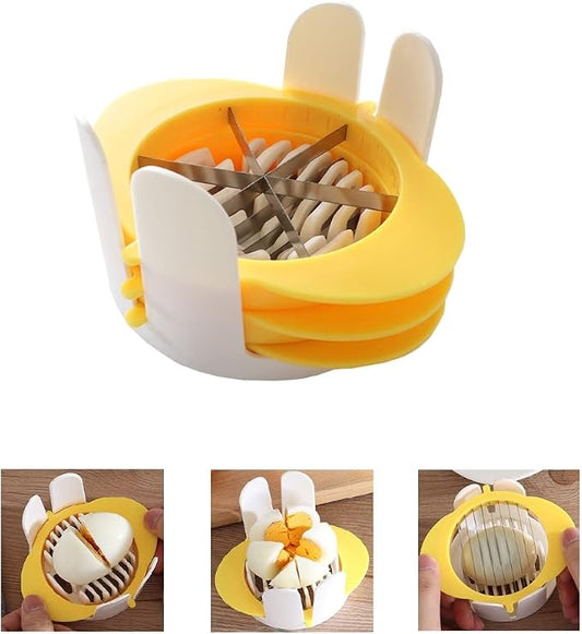 [Upgraded] Jawbush 3 in 1 Egg Slicer with Metal Blades for Hard Boiled Eggs & Soft Fruits, Stainless Steel Hard Boiled Egg Cutter, Heavy Duty Strawberry Mushroom or Ham Slicer, Dishwasher Safe