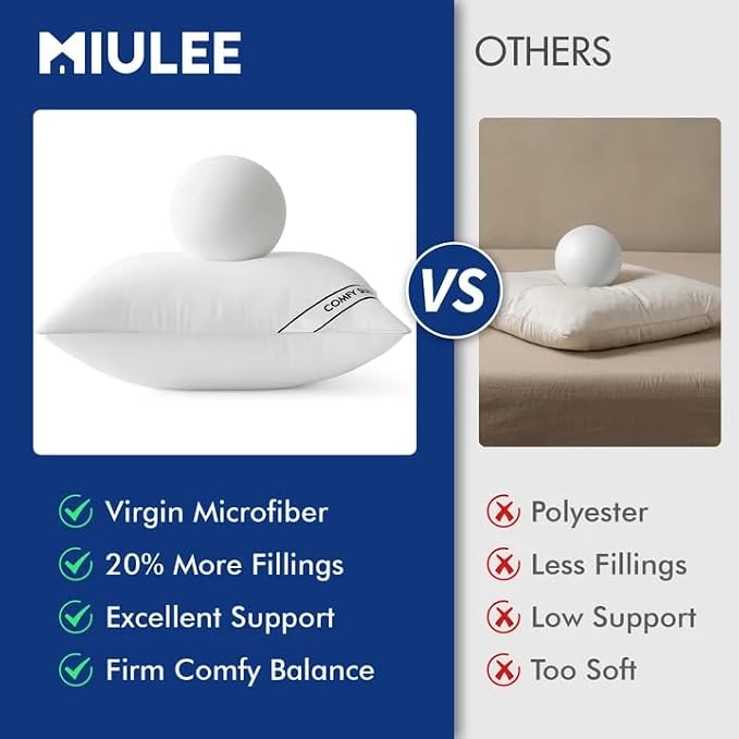 MIULEE 18x18 Inch Pillows Inserts, Pack of 2 Down Alternative Virgin Filling Comfy Support Throw Pillows for Sofa Couch Bed