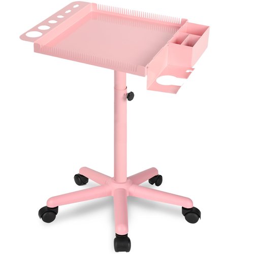LKT COBTAC Extension Salon Tray Hair Extension Cart Tray Pink Multi-Function Extensions Rolling Tray with Blow Dryer Holder and Storage Platform