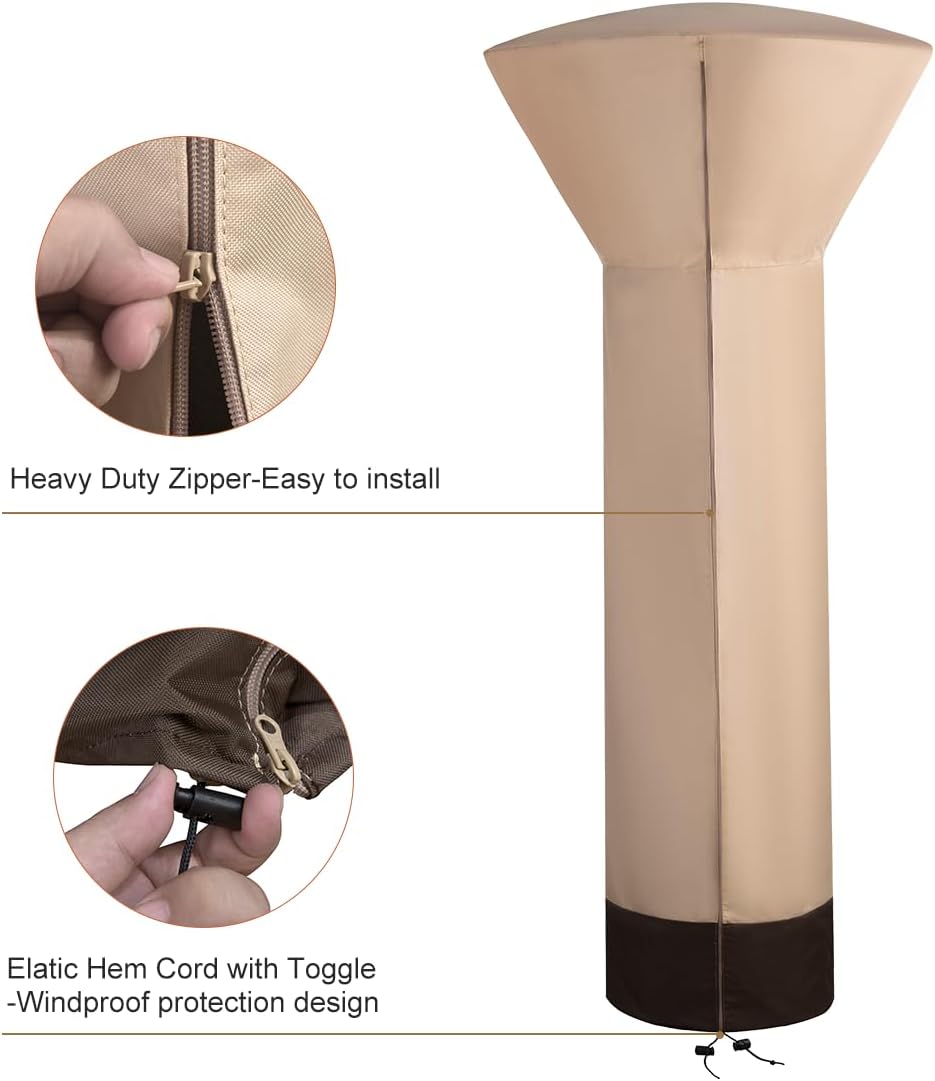 Vailge Patio Heater Covers with Zipper and Storage Bag,Heavy Duty 600D Oxford Waterproof Outdoor Heater Cover Wind Resistant Dustproof UV Resistant,Beige&Brown,89'' Height x 33" Dome x 19" Base,2 Pack