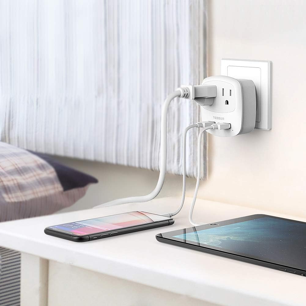 TESSAN US to UK Plug Adapter, Type G Travel Adaptor with 2 USB 2 Electrical Outlets, UK Power Adapter for USA to Ireland England London Scotland British Dubai Kenya Hong Kong Qatar, 2-Pack
