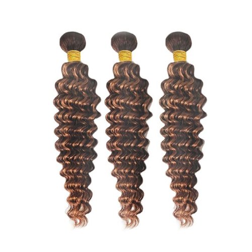Giginger Bundles Human Hair Deep Wave Human Hair Bundles 20 22 24 Inch Brazilian Chocolate Brown Highlight P4/30 Unprocessed Quick Weave Soft Sewn In Hair Extensions for Black Women