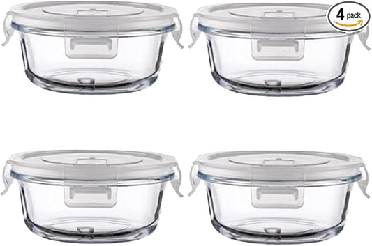 12oz Round Glass Food Containers With Lids, Small Round Glass Meal Prep Containers set,1.5 Cup Small Clear Food Storage Bowls BPA-Free, Microwave, Dishwasher, Freezer Safe（White）
