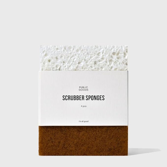 Public Goods Scrubber Sponge | Cleaning & Scrubbing Sponges for Dishes & Kitchen Sink | Natural, Plant-Based Sponges | Pack of 4
