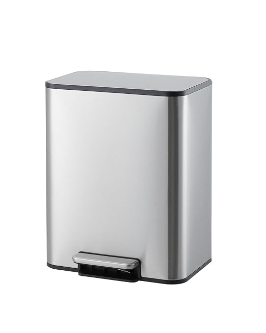 3.4 Gallon/13 Liter Trash Can, Stainless Steel Step Garbage Can with Quiet Soft-Close Lid, Foot Pedal & Removable Inner Bucket, Rectangular Trash Bin for Bathroom Home Office, Silver