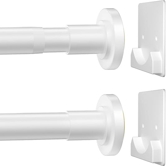 CorkLatta White Shower Curtain Rod,1 Inch Diameter Stainless Steel Adjustable Spring Tension Rods 32 to 80",with Holders,Anti-Slip,Curtain Rods No Drilling(1 Pack)