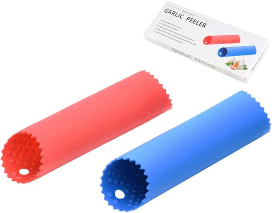 2 Set Peeler Silicone Easy Roll Tube Useful Garlic Odorfree Kitchen Tool (Red,Blue)