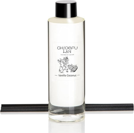 Vanilla Coconut Scented Oil Diffuser Refill 6.76 fl oz Natural Essential Oil for Reéd Diffuser Home Fragrance for Bedroom, Bathroom Home Decor