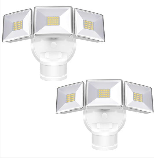 OREiN 2 Pack Motion Sensor Outdoor Lights, 4500LM/30W and 180°/50FT Big Motion Sensor, Dusk to Dawn Flood Lights Outdoor IP65 Waterproof 3 Modes LED Security Light for Garage, Yard, White (Hardwired)