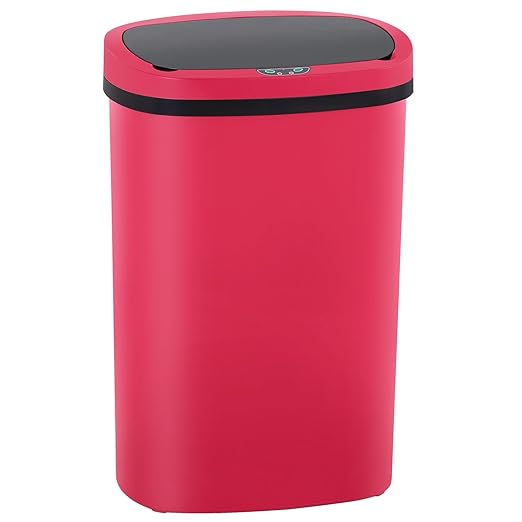 PayLessHere | 13 Gallon Plastic Trash Can | Red | Automatic Touchless Lid with Motion Sensor | Kitchen Garbage Can with Waterproof Design | for Home, Office, Bathroom | Pack of 1