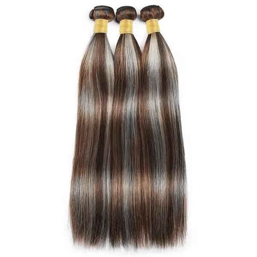 Giginger Bundles Human Hair P4/GREY 22 24 26 inch Straight Wave Human Hair Bundles Highlight Chocolate Grey Unprocessed Quick Weave Soft Sewn In Hair Extensions for Black Women