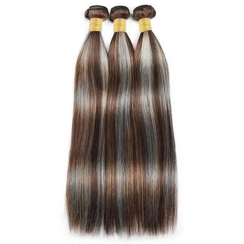 Giginger Bundles Human Hair P4/GREY 16 18 20 inch Straight Wave Human Hair Bundles Highlight Chocolate Grey Unprocessed Quick Weave Soft Sewn In Hair Extensions for Black Women