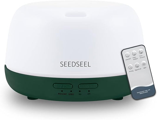 SEEDSEEL 300ML Mini Essential Oil Diffuser with USB-C Power Cord, 7 LED Color Changing Lights, 8 Hours Wood Grain Remote Control Aromatherapy Diffuser. Oil Diffuser for Room, Bedroom, Office, Home
