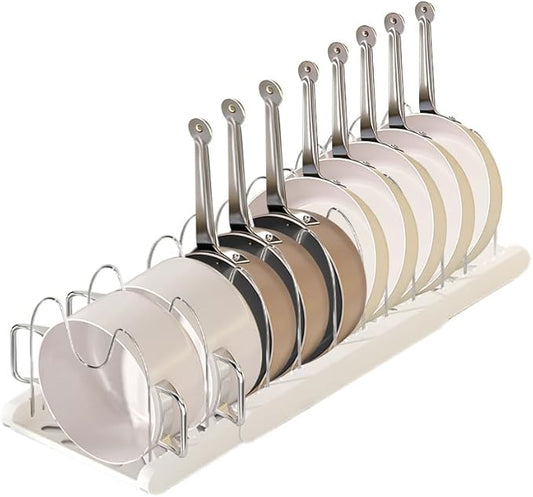 Pot Rack -Expandable Pan Organizer for Cabinet,Pot Lid Holder with 10 Adjustable Compartment for Kitchen Cabinet Cookware Baking Frying Rack,Apricot
