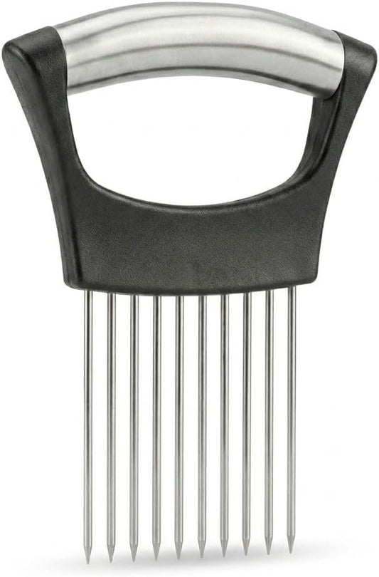 Onion Holder for Slicing 2026, Stainless Steel Onion Slicer & Cutter with Finger Guard, Ergonomic Anti-Slip Handle, Multi-Use Kitchen Tool for Tomato, Potato, Avocado, Egg, Lemon & Meat