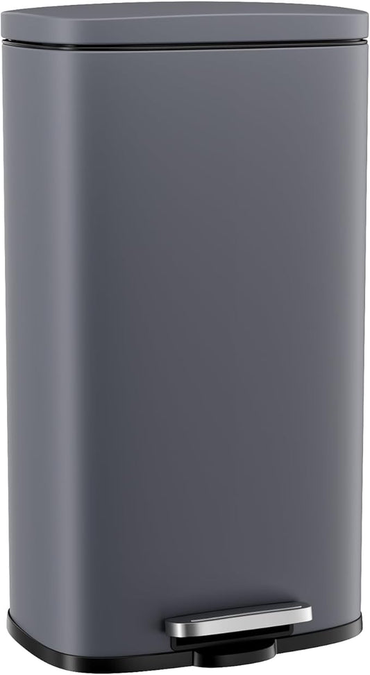 Arlopu 8 Gallon Step Trash Can, Stainless Steel Garbage Bin, Soft-Close Rubbish Bin with Removable Plastic Inner Bucket, Fingerprint-Proof, Lid Dustbin, Suit for Kitchen Home (Grey, 30L)