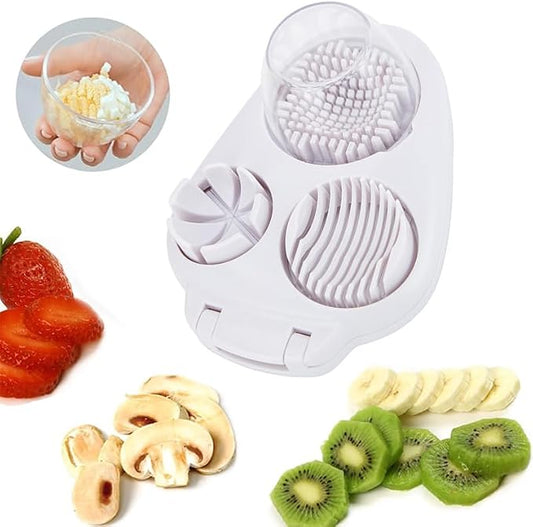 3 In 1 Egg Slicer for Hard Boiled Eggs,3 Slice Modes Egg Cutter,Stainless Steel Dicer for Strawberry Mushroom Grape Cherry, Multifunctional Food Cutter Slicer for Home Kitchen Chopper Gadgets (White)