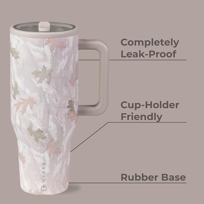 HydroJug Traveler - 32 oz Water Bottle with Handle & Flip Straw - Fits in Cup Holder, Leak Resistant Tumbler-Reusable Insulated Stainless Steel & Rubber Base - Gifts for Women & Men, Camo