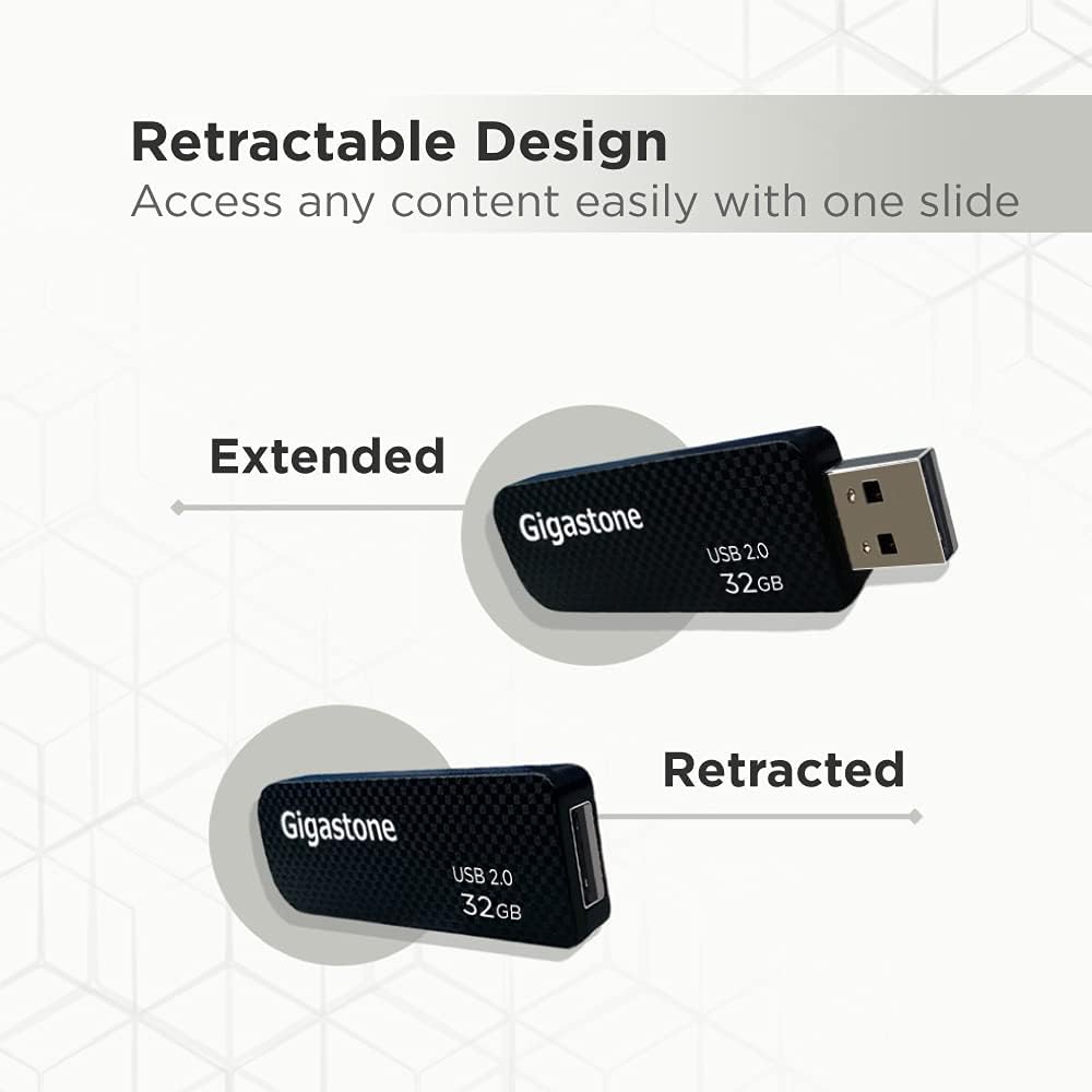 GIGASTONE V30 32GB USB 2.0 Flash Drive, Retractable Sliding Design Pen Drive, Carbon Fiber Style Thumb Drive, Reliable Performance & Durable