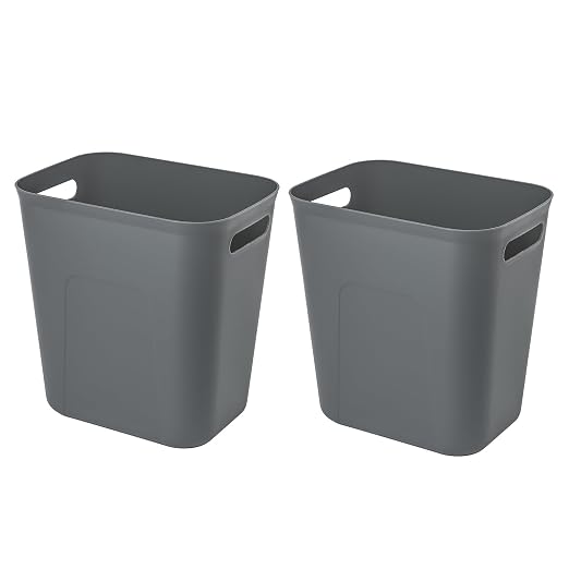 UUJOLY Plastic Small Trash Can Wastebasket, Garbage Container Basket for Bathrooms, Laundry Room, Kitchens, Offices, Kids Rooms, Dorms, 3.5 Gallon, Dark Grey, 2 Pack