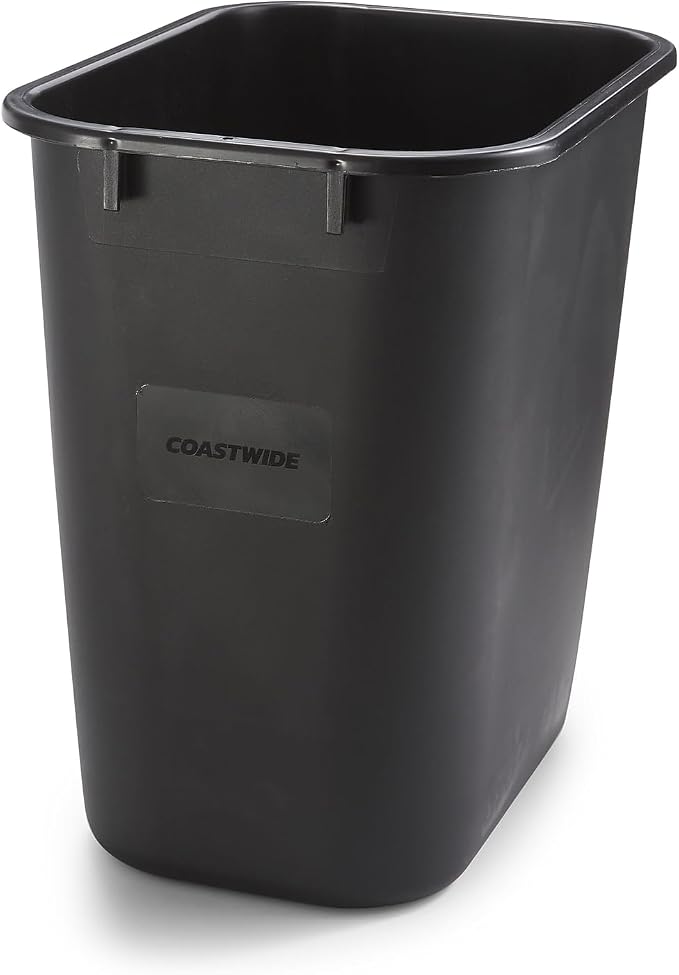 COASTWIDE Professional™ Indoor Trash Can Without Lid, Black Soft Molded Plastic, 3.5 Gallon, 6/Pack