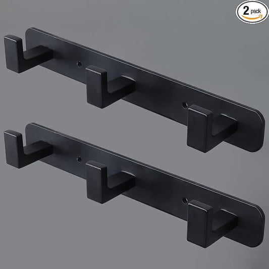 Coat Rack, Heavy Duty Stainless Steel 3 Tri Coat Hook Hanger, Wall Mounted Wall Hooks, Rustic Clothes Hook/Key Hook Rail for Bathroom Kitchen Entryway(2 Pack, 3 Hook Black)