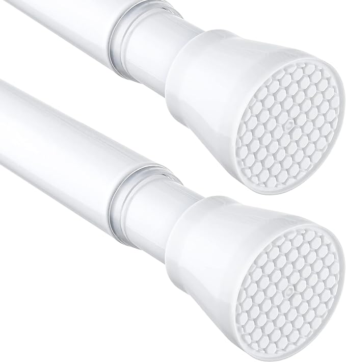 2 Pack White Tension Curtain Rod for Windows 28 to 48 inch, Adjustable Expandable Pressure Spring Curtain Rod No Drilling, 7/8" Curtain Rod for Bedroom Doorway Closet Door