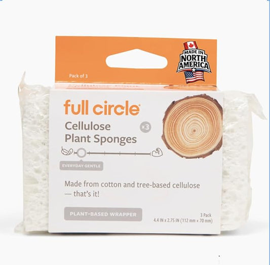 Full Circle 100% Plant-Based Cellulose Sponges – Pack of 3 – Plastic-Free, Natural Sponge, No Microplastics, Safe for Nonstick Cookware