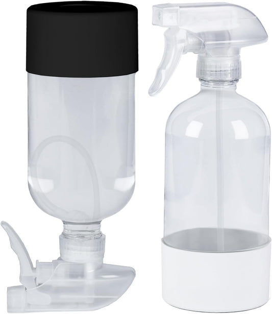2 Pack 360° Glass Spray Bottles with Silicone Sleeve, 16 oz Empty Refillable Containers with Adjustable Spray Nozzles, Spray Bottles for Hair, Cleaning Solutions and Plants Black&White