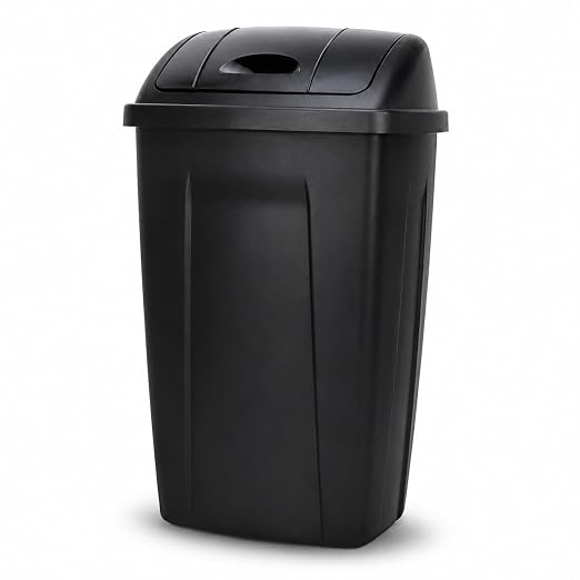 SKYREN 13 Gallon Kitchen Trash Can with Swing Top Lid, Plastic Garbage Bin for Home, Office, Laundry Room, Pantry or Dorm, Black